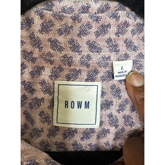 ROWM Men's Button-Down Eagle Bird Print Brown Blue Shirt Large Casual - Picture 3 of 8